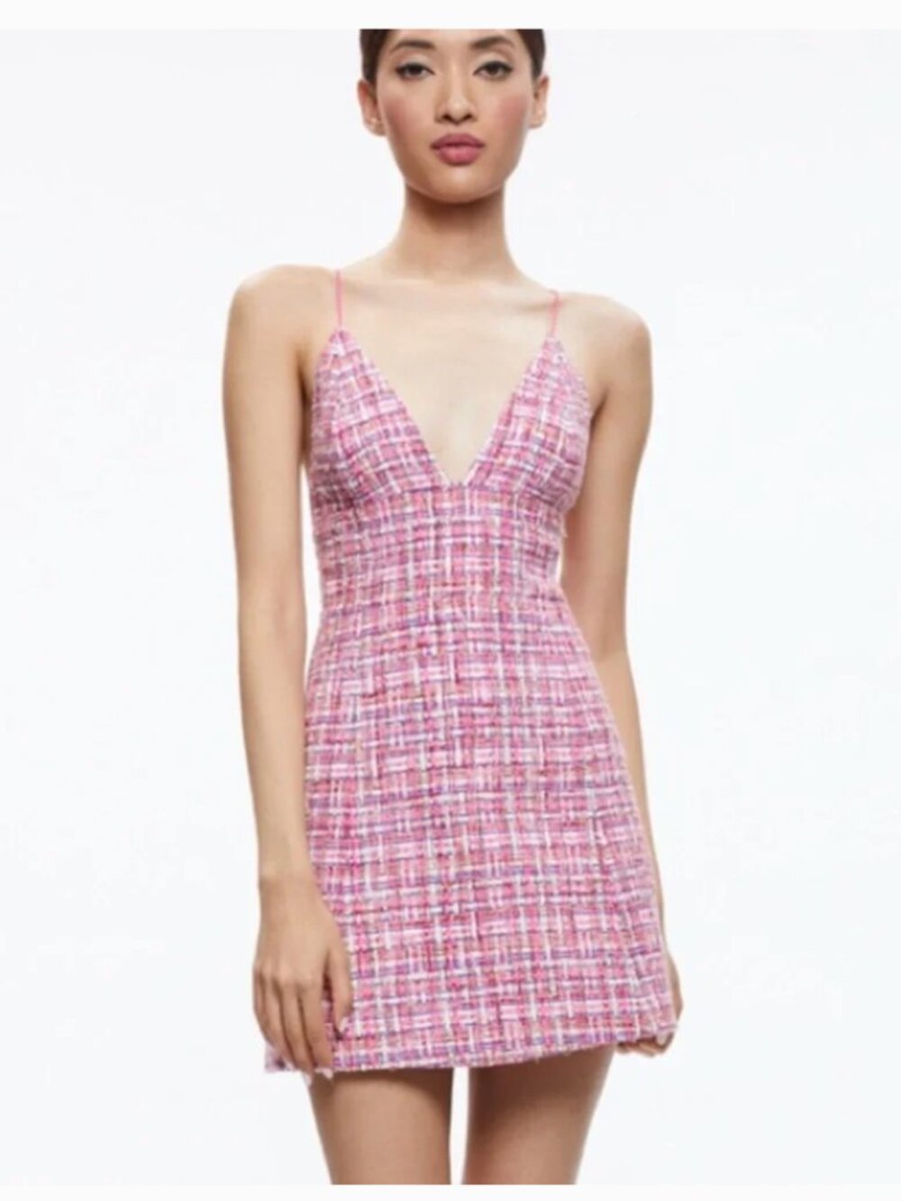 Alice + Olivia Carli Spaghetti Strap Tweed Dress in Pink blend
